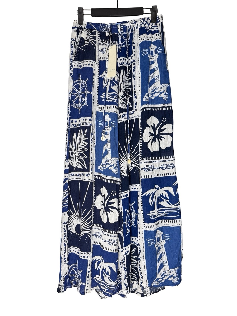 Calypso St Barth Nautical Wide Leg Pants XS Blue Elastic Waist Resort Summer NEW